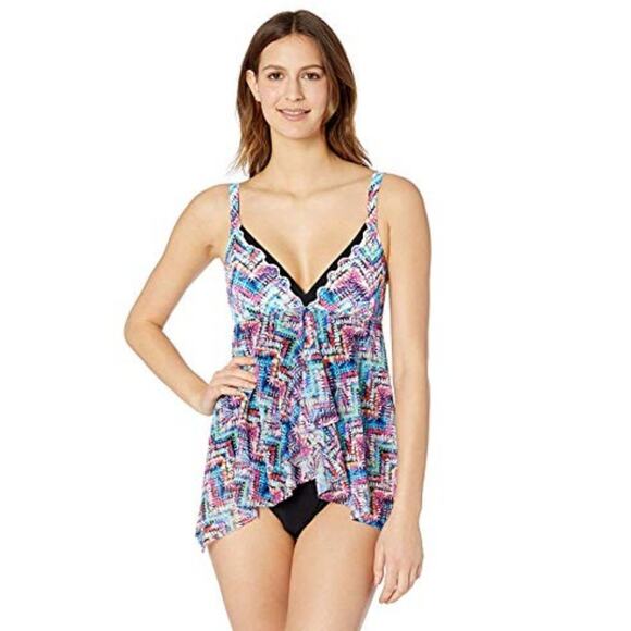 Gottex Women's Standard Convertible V-Neck One Piece Swimsuit, Fantasia Multi,14 - Picture 1 of 3